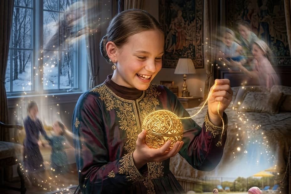 Ilustración del cuento «La pelota y el hilo dorado»